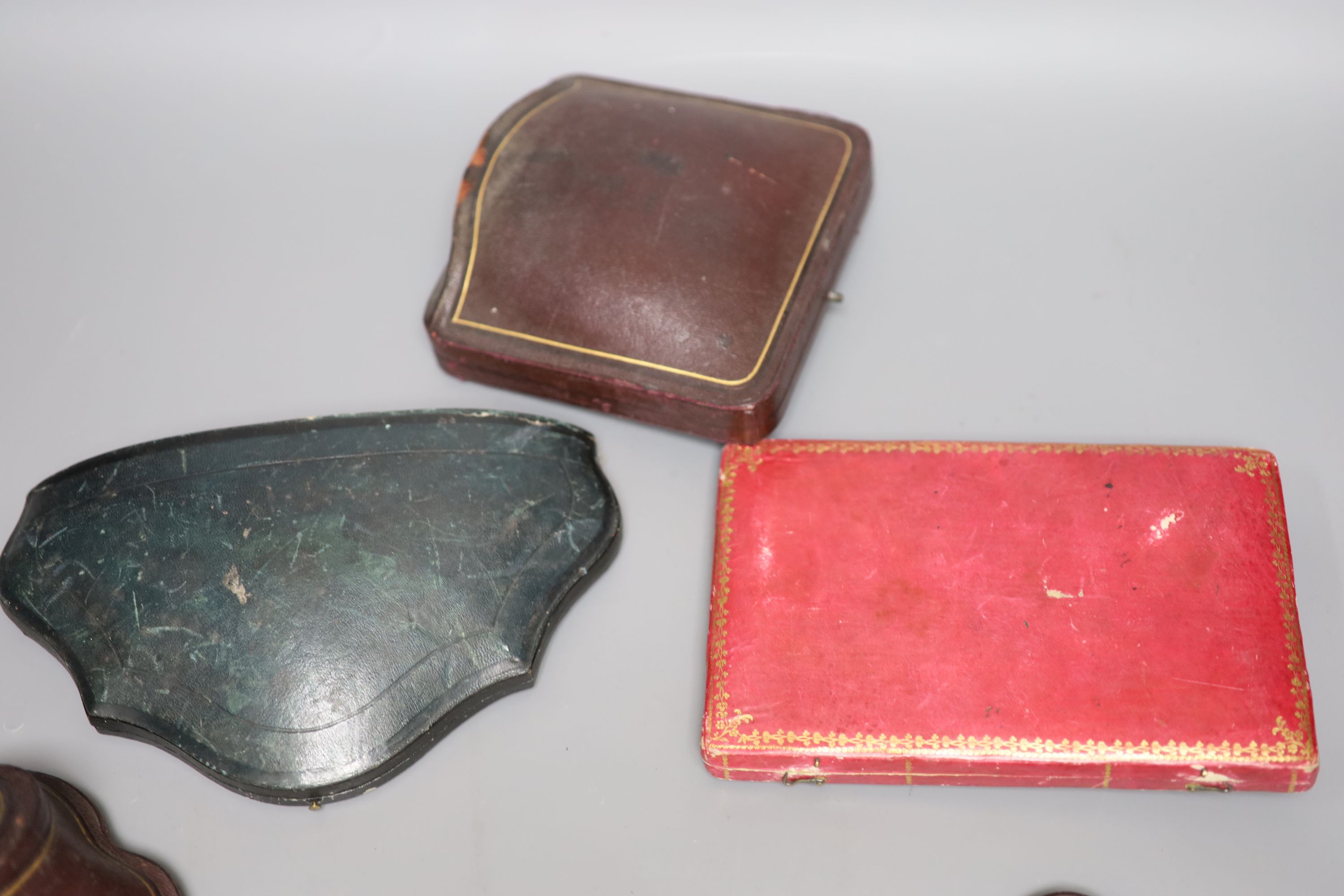 Six assorted antique jewellery boxes, largest 22.5cm.